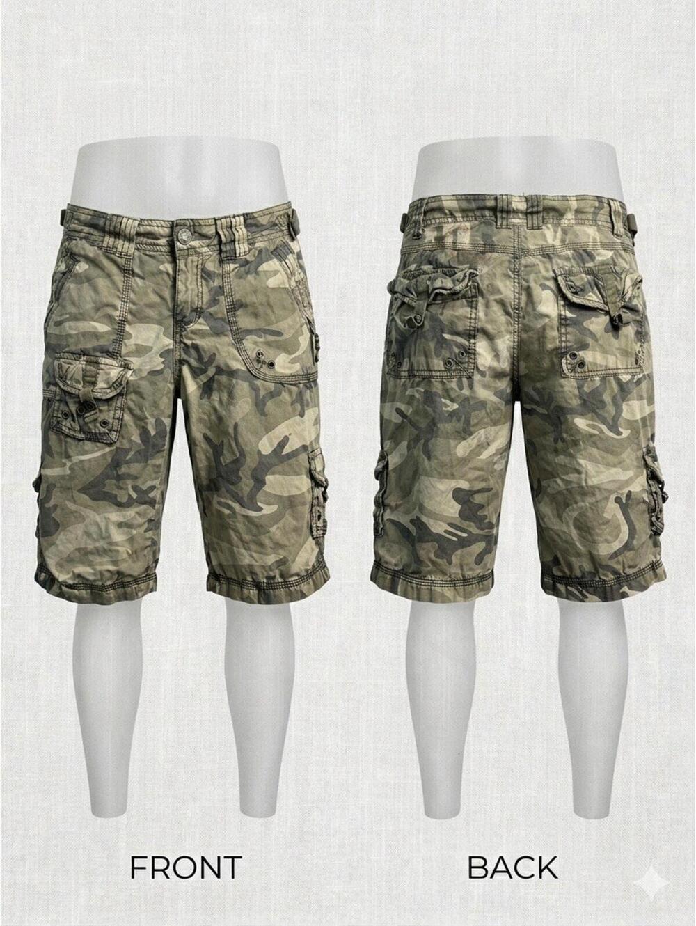 🪖 Y2K Camo Cargo Utility Shorts Womens 5/6 26-1 🪖 - Picture 1 of 12